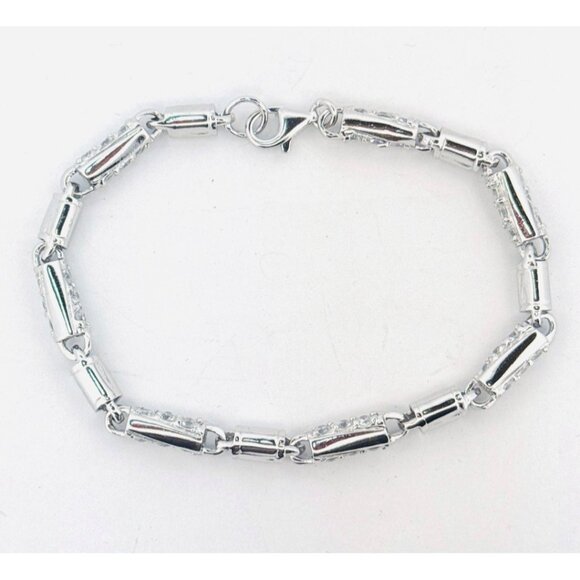 Vintage Estate 925 Sterling Silver CZ Barrel Link Bracelet Unisex 8.5” 19.5g - Picture 2 of 9